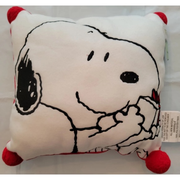 DanDee Snoopy Throw Pillow Christmas Present 12x12 Corner Poms Peanuts NWT - Picture 7 of 7
